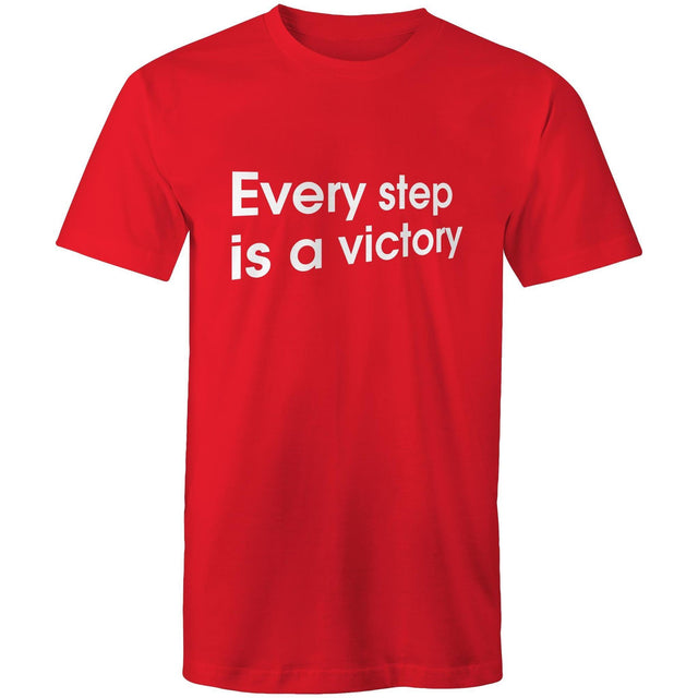 Red every step is a victory unisex style t-shirt, designed to encourage people to stay active and keep walking.