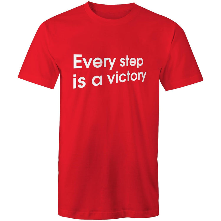 Red every step is a victory unisex style t-shirt, designed to encourage people to stay active and keep walking.