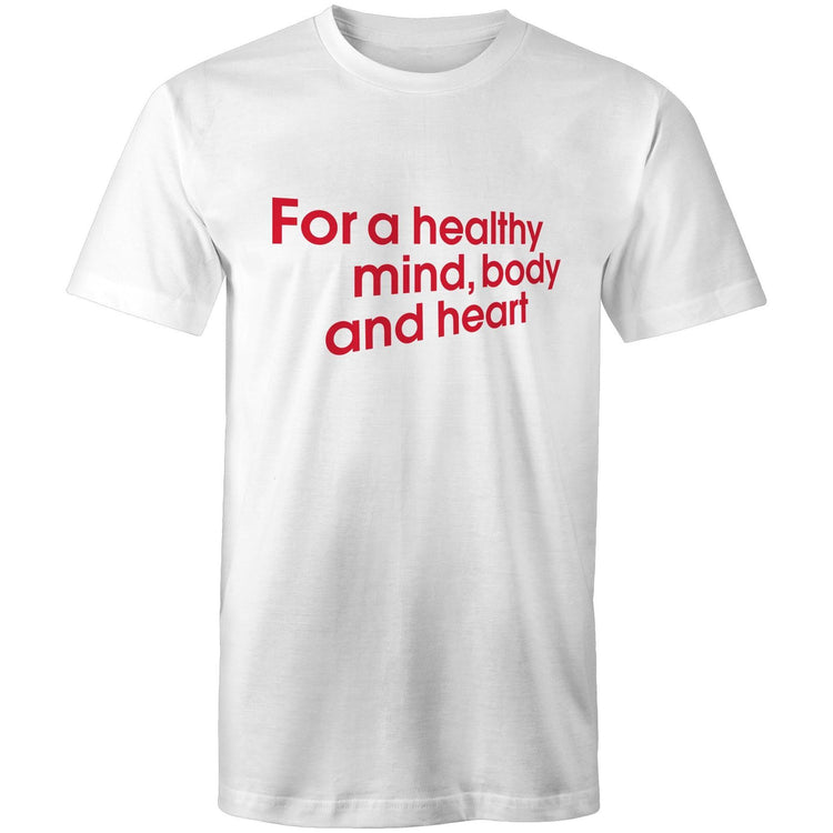 White Heart Foundation unisex style 'For a healthy mind, body and heart t-shirt, designed to encourage people to stay active and keep walking.