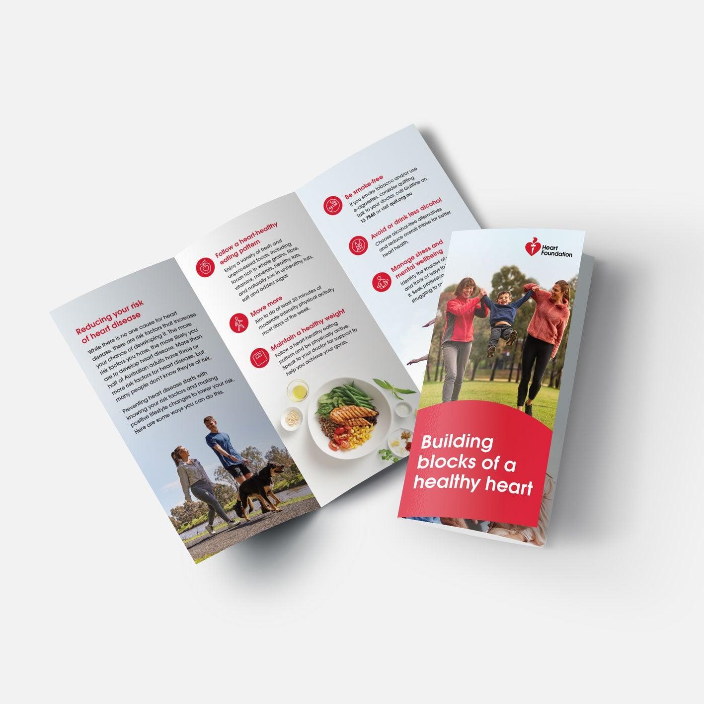 ‘Building blocks of a healthy heart’ resource by the Heart Foundation, showing key risk factors and actions patients can take to reduce their risk of heart disease.