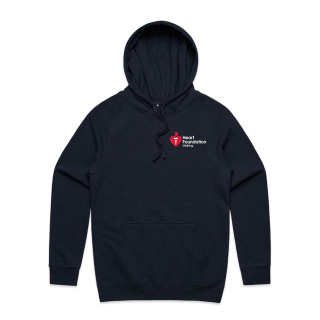 Navy unisex hoodie featuring white Heart Foundation Walking logo left chest. Designed for walkers to help promote walking and the importance of a healthy and active lifestyle.