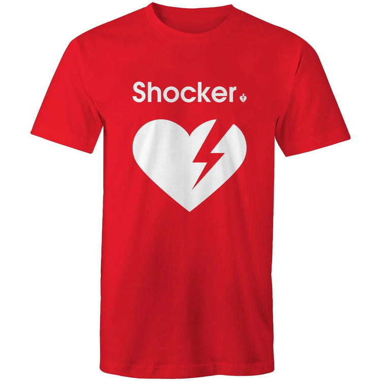 Red Heart Foundation unisex t-shirt with white Shocker print featured on white background