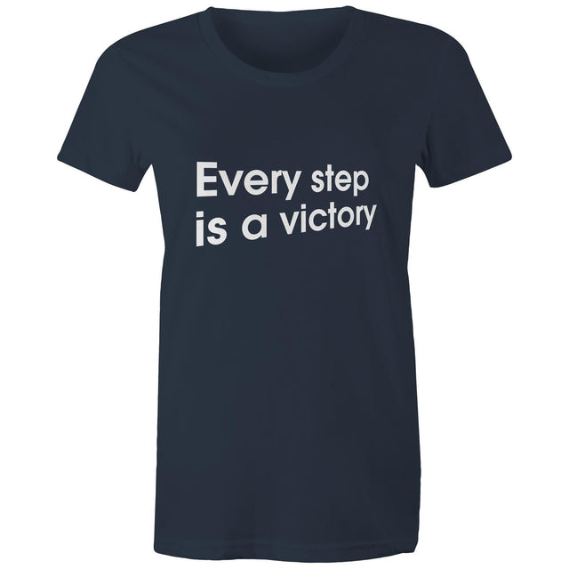Navy every step is a victory t-shirt, designed to encourage people to stay active and keep walking.
