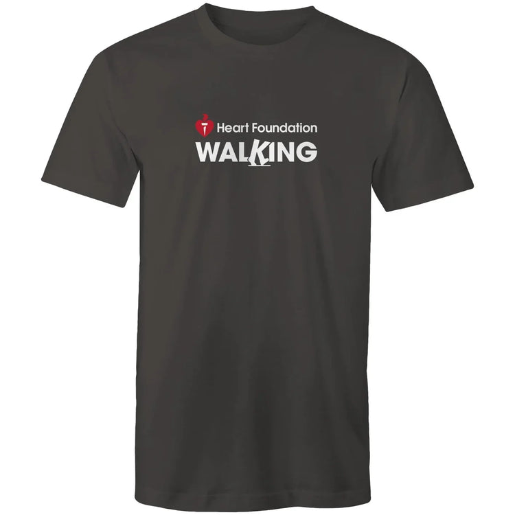 Unisex style white Heart Foundation Walking centre chest logo t-shirt featured on white background.