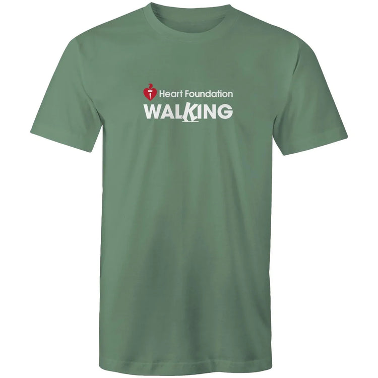Unisex style sageHeart Foundation Walking centre chest logo t-shirt featured on white background.