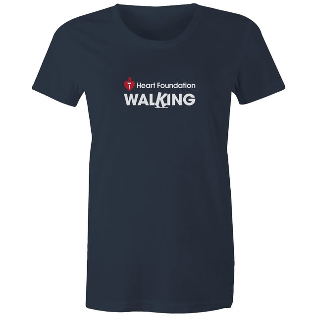 Women's navy Heart Foundation Walking centre chest logo t-shirt featured on white background.