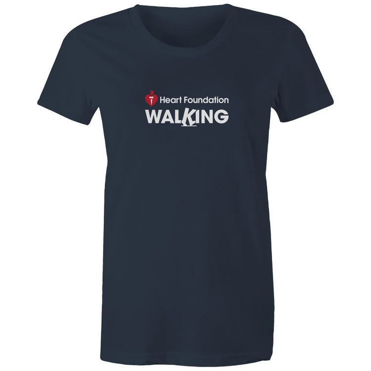 Women's navy Heart Foundation Walking centre chest logo t-shirt featured on white background.