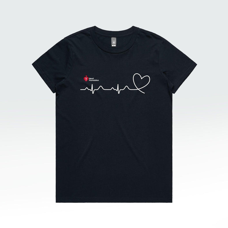 ‘Heartbeat line’ women’s t-shirt by the Heart Foundation, designed to support Heart Week and promote heart health awareness.