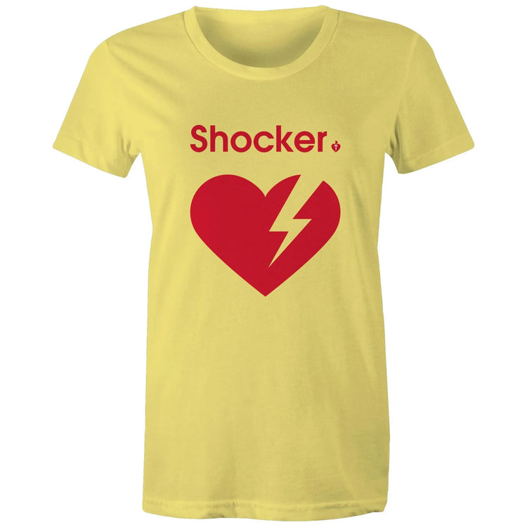 Yellow Heart Foundation t-shirt featuring heart with lightening bolt on white background