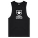 Black Heart Foundation mens tank with heart warrior design in white print.