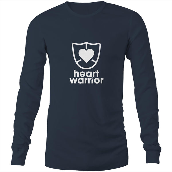 Mens/unisex long sleeve navy t-shirt featuring Heart Warrior print centre chest.