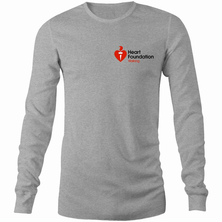Mens/Unisex Grey Marle Long Sleeve T-Shirt with Heart Foundation Walking logo to left chest.