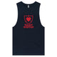Navy Heart Foundation mens tank with heart warrior design in red print.