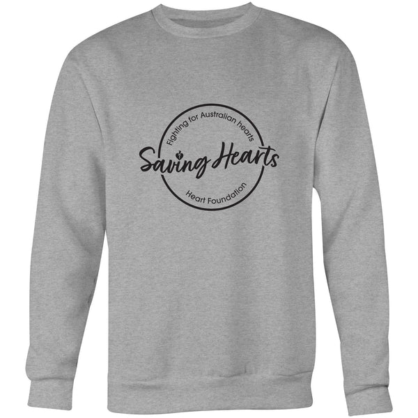 Light grey marle Heart Foundation unisex sweatshirt featuring Saving hearts design in black print.