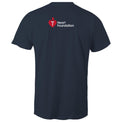 Back view of navy unisex t-shirt featuring the Heart Foundation's logo between the shoulder blades.