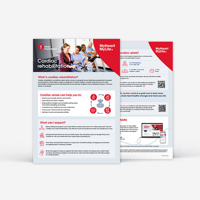 Brochure on cardiac rehabilitation with images of people and text on a white background