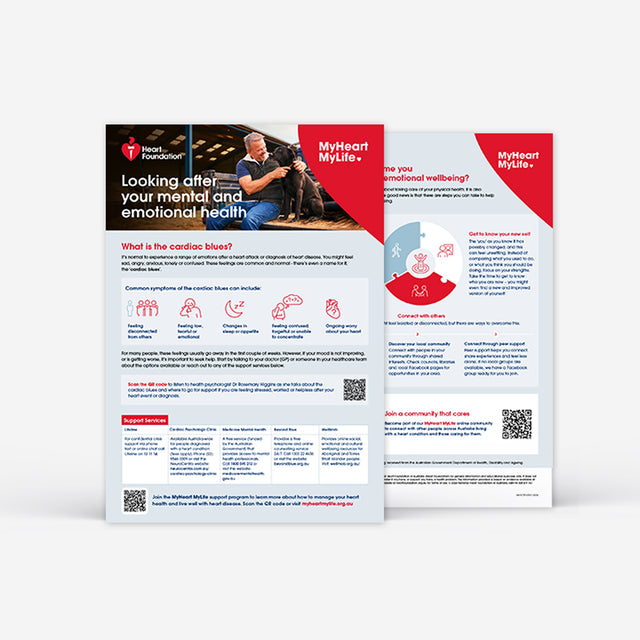 Brochure or flyer about mental health and emotional wellbeing with a man and dog on a white background