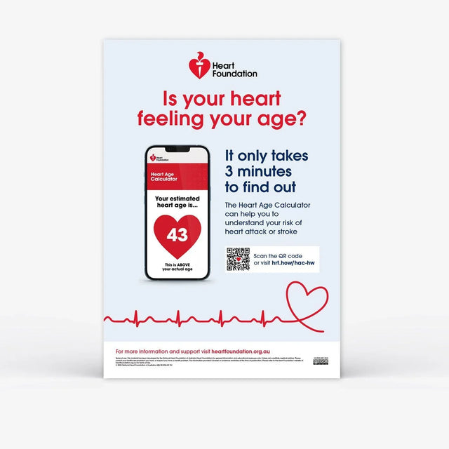 ‘Is your heart feeling your age?’ resource by the Heart Foundation, encouraging people to assess their heart health and understand their risk of heart disease.
