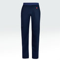 Men's navy scrub pants featuring Heart Foundation brand mark in red/white print on left hip.