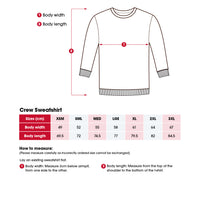 Heart Foundation unisex crew neck sweatshirt size chart including 'How to measure' instructions.