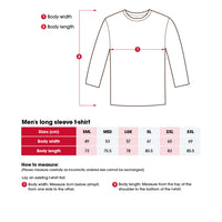 Heart Foundation unisex/men's long sleeve t-shirt size chart including 'How to measure' instructions.