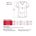 Heart Foundation women's scrub top size chart including 'How to measure' instructions.