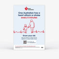 Poster promoting heart health checks to assess your risk of heart disease. Includes Heart Foundation branding, a QR code linking to more information. 