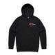 Black hoodie featuring white Heart Foundation Walking logo left chest