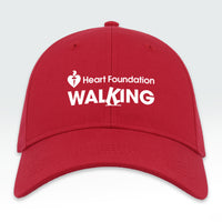 Red cap with Heart Foundation Walking logo on a white background