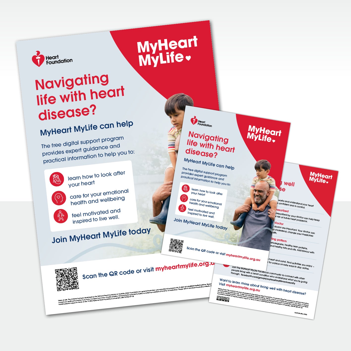 MyHeart MyLife poster and flyer from the Heart Foundation on a white background
