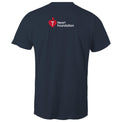 Navy unisex t-shirt with Heart Foundation logo featured on light gray background.