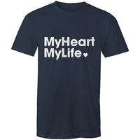 Heart Foundation's MyHeart MyLife unisex style navy t-shirt. Developed to promote the MyHeart MyLife support program for those recovering from a heart event.
