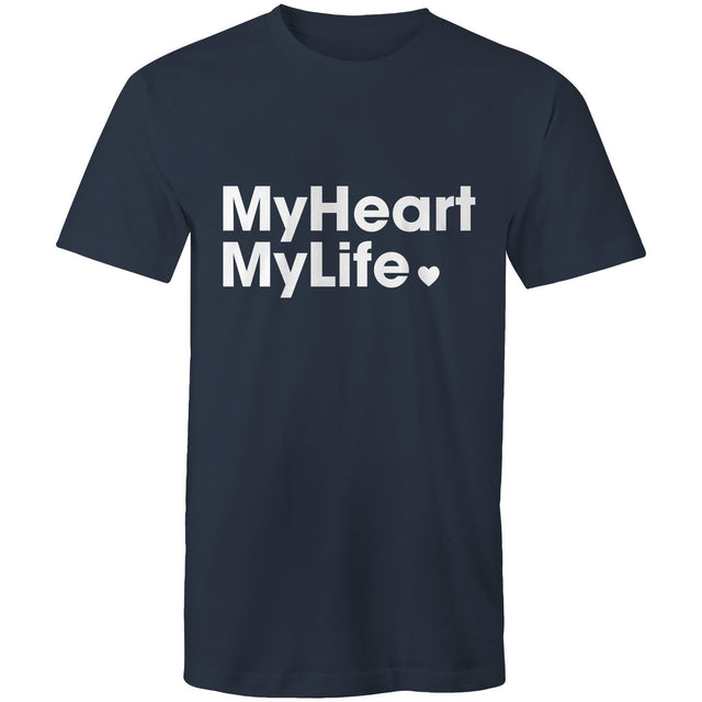 Heart Foundation's MyHeart MyLife unisex style navy t-shirt. Developed to promote the MyHeart MyLife support program for those recovering from a heart event.
