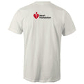 Natural colour unisex t-shirt with Heart Foundation logo on upper back featured on light gray background