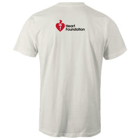 Natural colour unisex t-shirt with Heart Foundation logo on upper back featured on light gray background