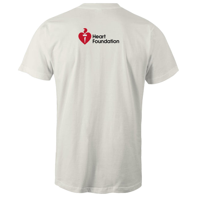 Natural colour unisex t-shirt with Heart Foundation logo on upper back featured on light gray background