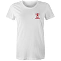 Heart Foundation women's white organic cotton t-shirt featuring Heart Warrior design in red print.