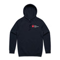 Navy hoodie featuring white Heart Foundation Walking logo left chest