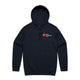 Navy hoodie featuring white Heart Foundation Walking logo left chest