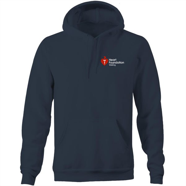 Navy unisex hoodie featuring Heart Foundation Walking logo