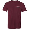 Burgundy unisex Heart Foundation Walking small logo t-shirt on white background.