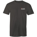Charcoal unisex Heart Foundation Walking small logo t-shirt on white background.