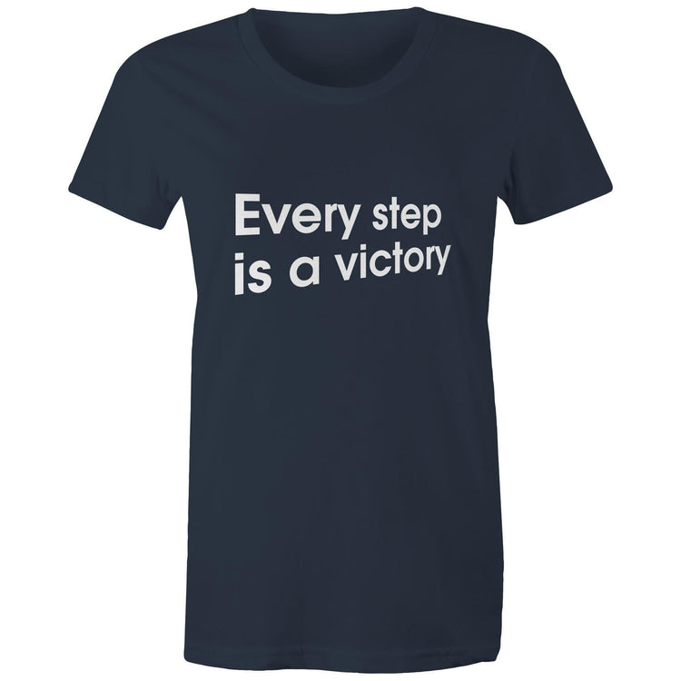 Navy every step is a victory t-shirt,  designed to encourage people to stay active and keep walking.