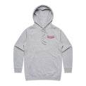 Women's style grey marle hoodie with a Heart Foundation Walking logo on the chest against a white background