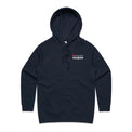 Women's style navy hoodie with a Heart Foundation Walking logo on the chest against a white background