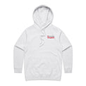 Women's style white marle hoodie with a Heart Foundation Walking logo on the chest against a white background
