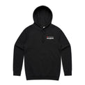 Black unisex style hoodie with white Heart Foundation Walking logo. Featured on grey gradient background.