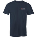 Navy unisex Heart Foundation Walking small logo t-shirt on white background.