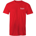 Red unisex Heart Foundation Walking small logo t-shirt on white background.