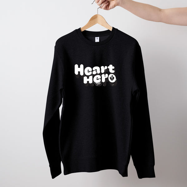 Black Heart Foundation unisex sweatshirt featuring Heart hero design displayed on hanger